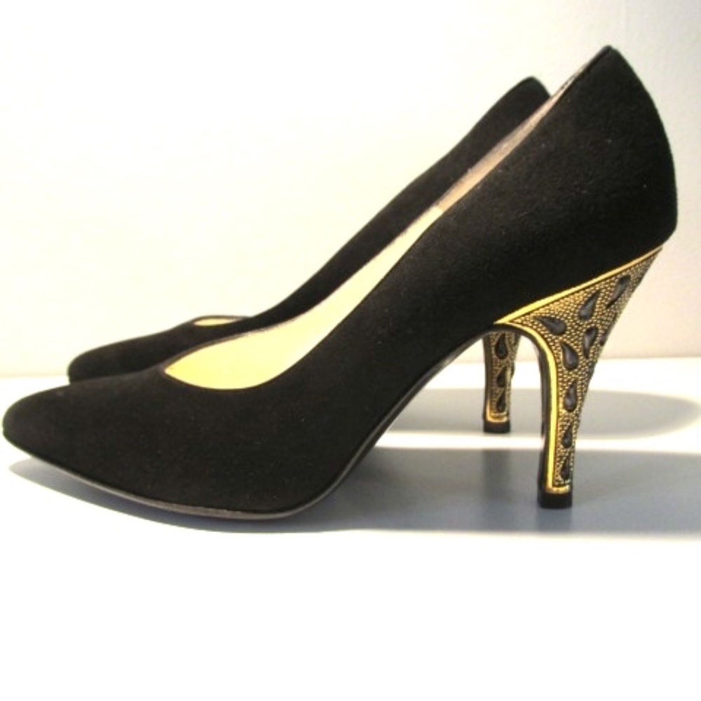 VTG Bruno Magli Black&Gold Evening Pumps, Size 36.5